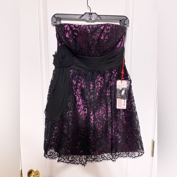 NEW Decode 1.8 Purple SILK, Black Sparkly Lace Convertible Strap Cocktail Dress - Picture 1 of 9